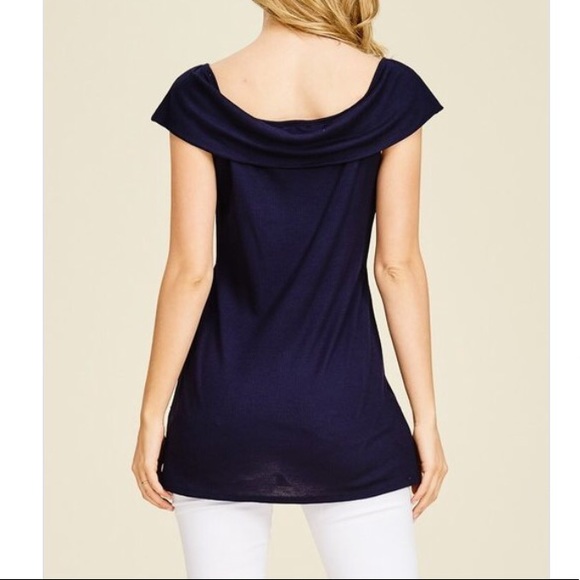 Navy blue crossover front knit top - Picture 5 of 5